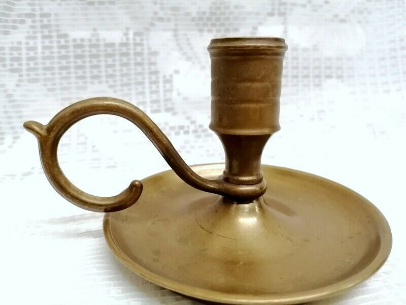 Antique Brass Candle Stick Holder With Finger Loop