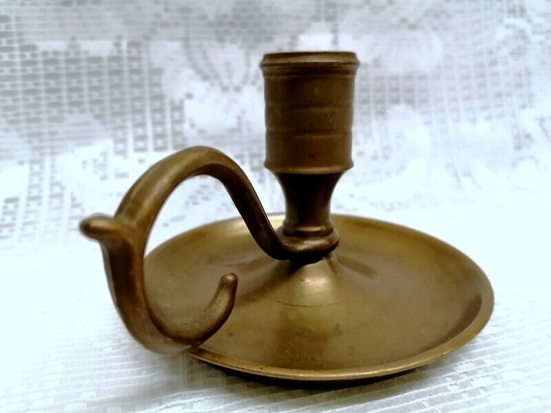 Antique Brass Candle Stick Holder With Finger Loop photo Home Decor