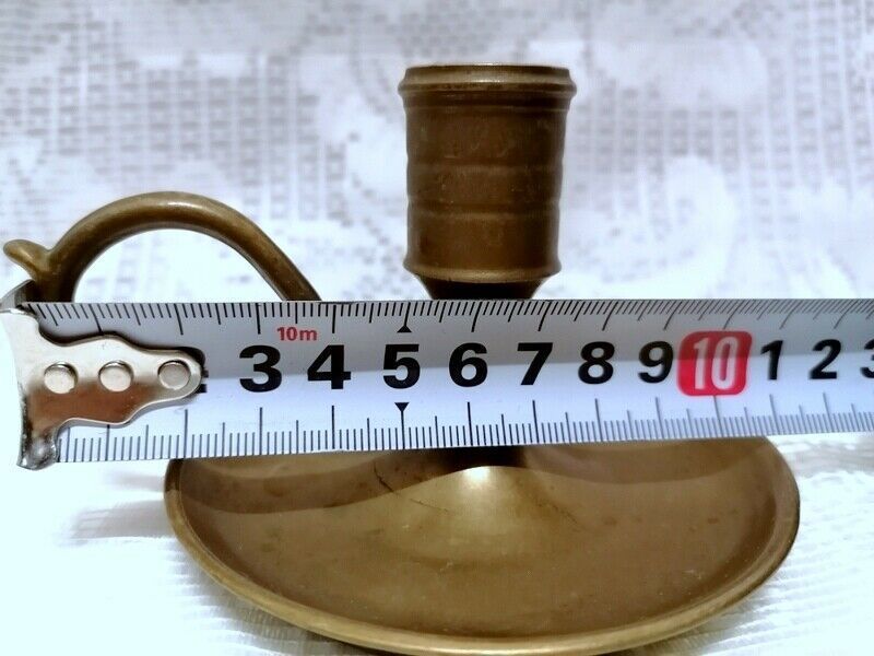 Antique Brass Candle Stick Holder With Finger Loop photo vintage