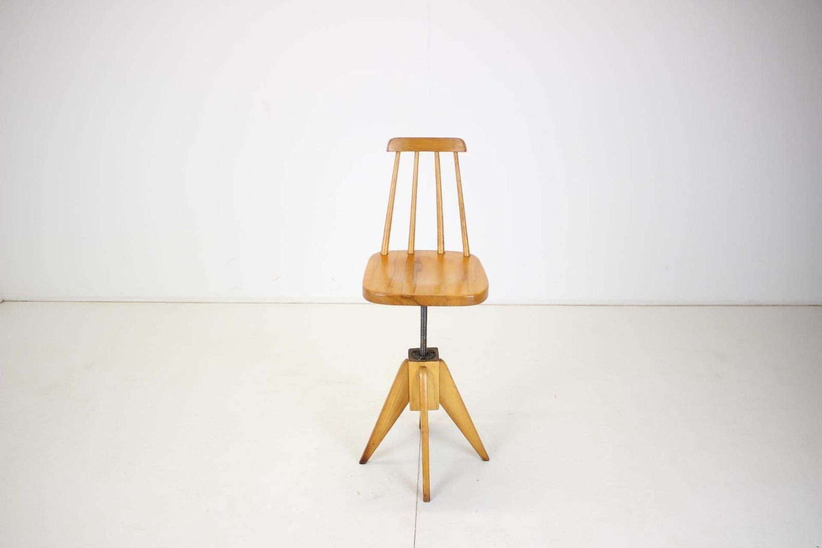 Midcentury Wood Revolving Chair, Czechoslovakia, 1970s photo vintage