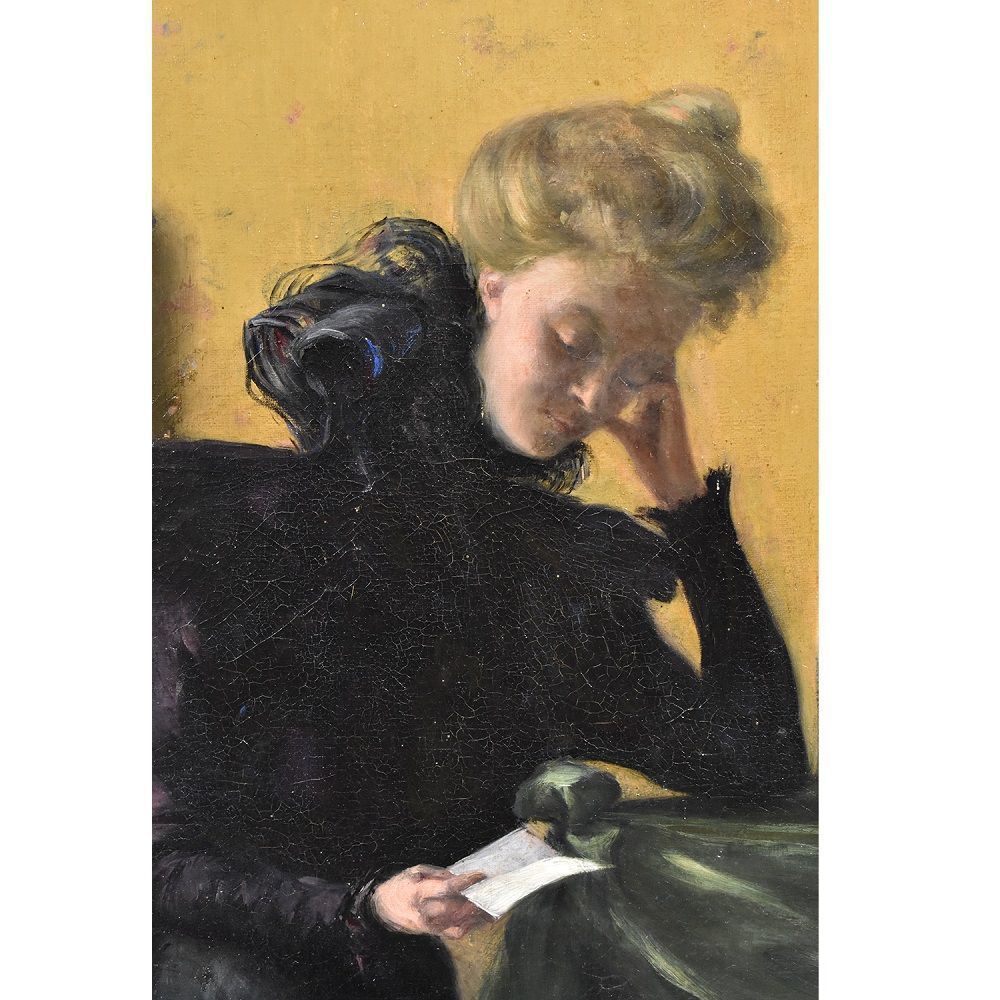 Antique Woman Portrait Painting, French Oil On Canvas,  Late 19th Century. (Qr 317) photo Art