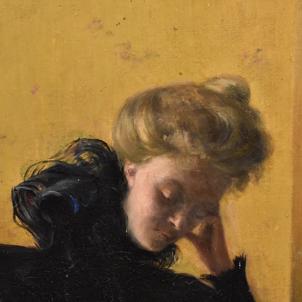 Antique Woman Portrait Painting, French Oil On Canvas,  Late 19th Century. (Qr 317) photo 1200.0