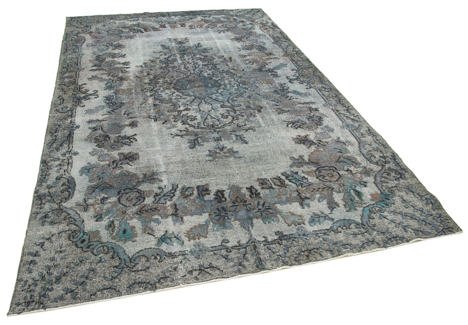 Tapis turc fait main en laine, à poils hauts et bas, 200 cm x 320 cm, années 1980, coloris gris photo Textiles