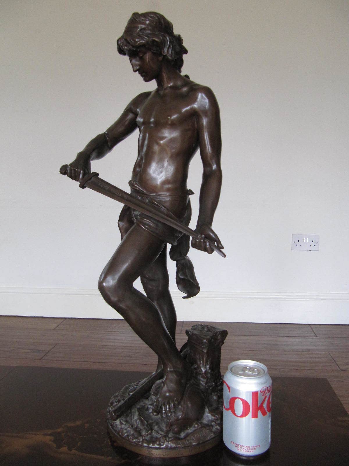 Large 19th C Bronze Figure   Adrien Etienne Gaudez (1845 1902) Impressive Bronze Sculpture Of A Gladiator photo vintage