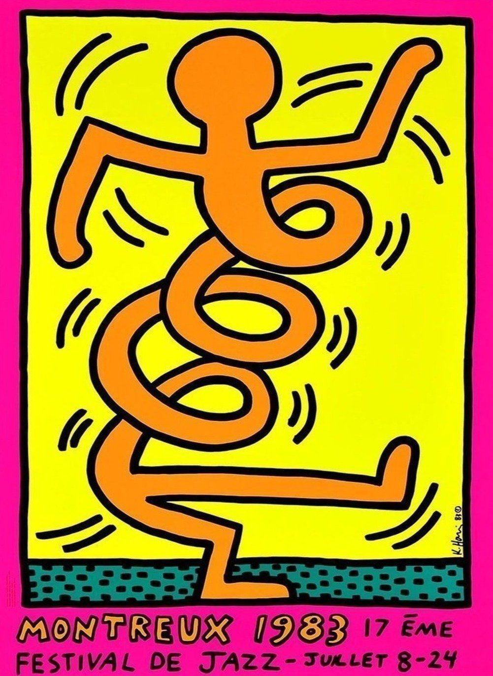 Keith Haring Montreux Jazz Festival Pink, Original Vintage Poster