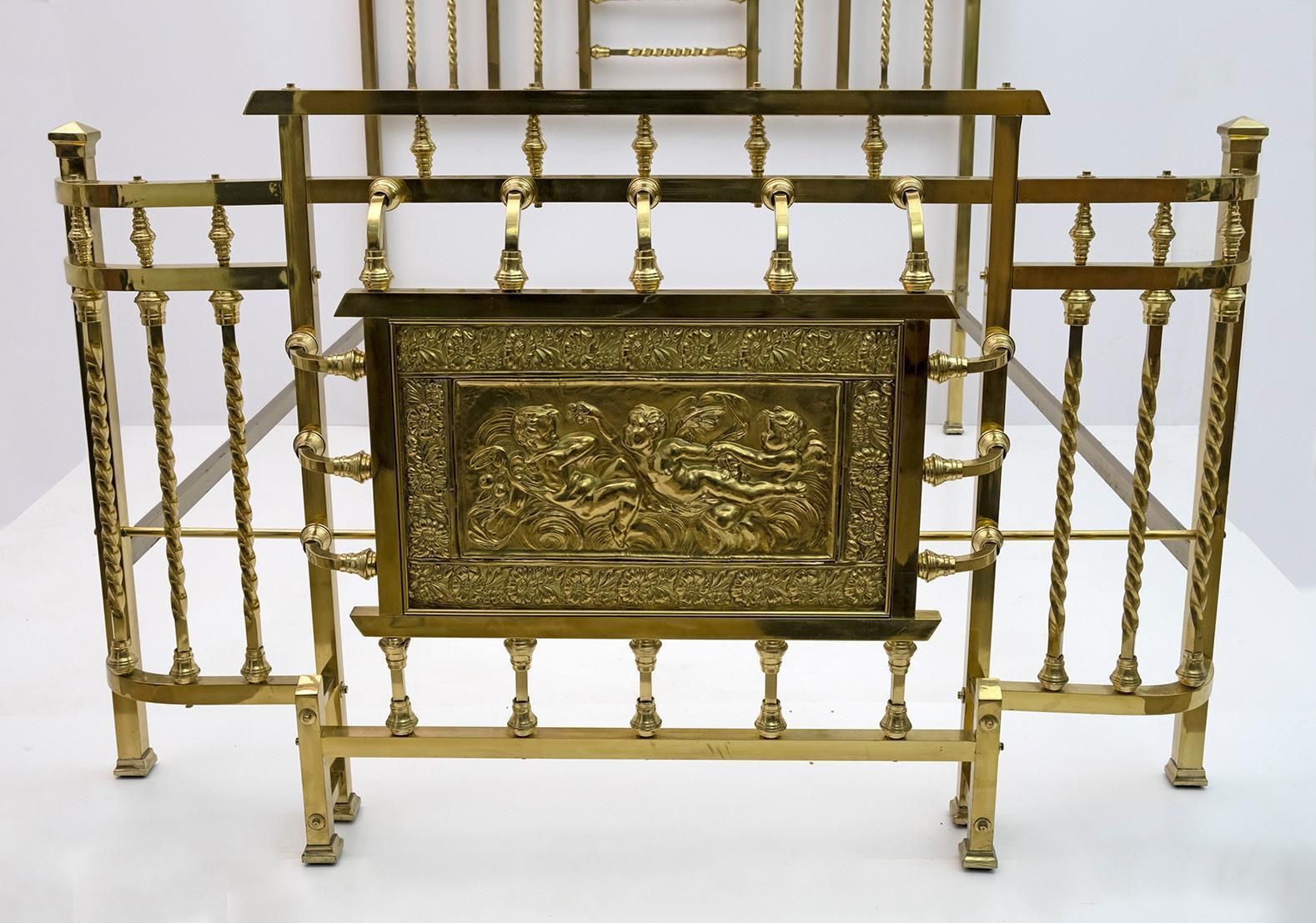Art Nouveau Italian Brass Double Bed Early 1900s photo Furniture