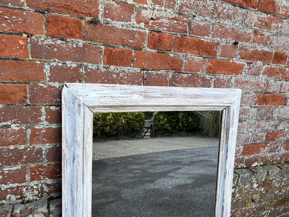 A Highly Useful Size Antique French 19th Century Carved Wood & Gesso Distressed Painted Mirror photo Home Decor