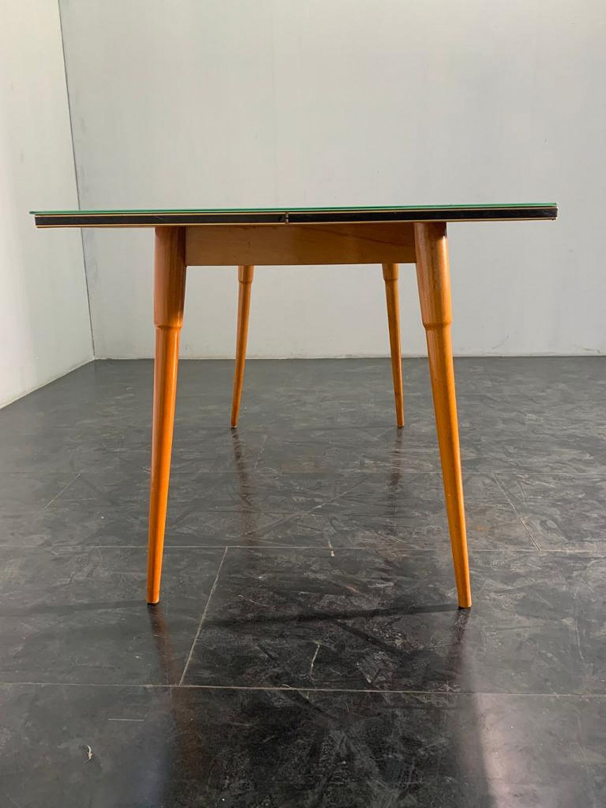 photo for sale Table In Black Profiled Beechwood With Brass Edges, 1950s