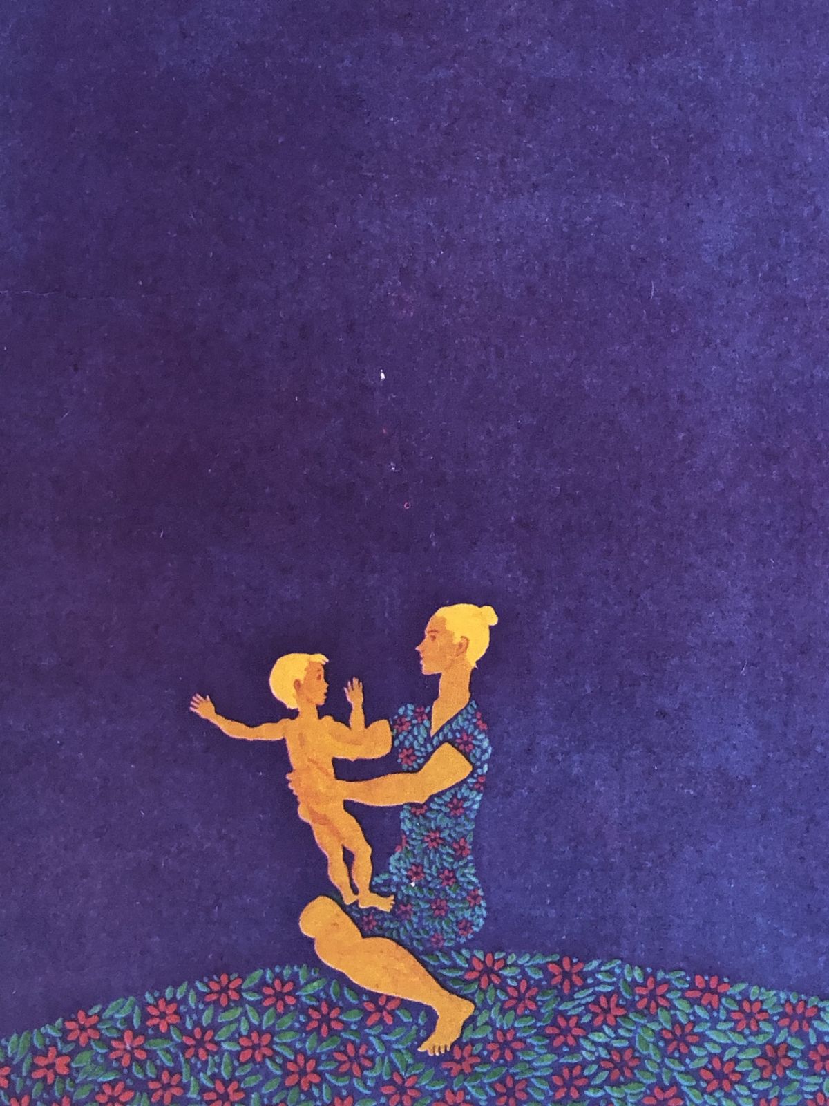 Russian Propaganda Poster Original 1983, Woman Holding A Child On Purple photo 95.0