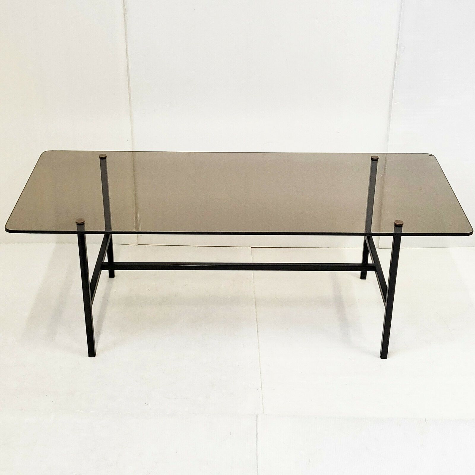 Table Basse Vintage 1950 En Acier Laque Noir & Verre Fume 50s 1950s Rockabilly