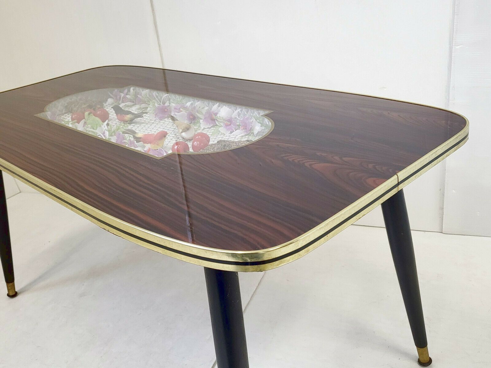 Table Basse Aux Oiseaux 1960 Vintage En Bois Verre & Formica 60s 1960s Annees 60 photo 312.0