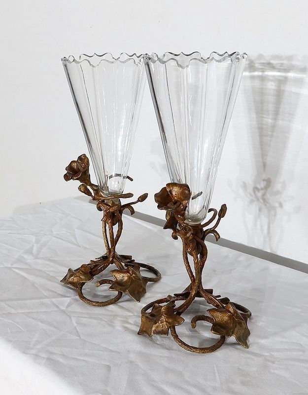 Pair Of Crystal Vases, Art Nouveau Period, 1900 photo for sale