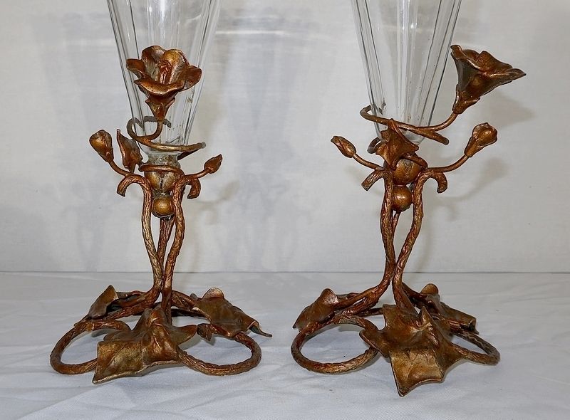 Pair Of Crystal Vases, Art Nouveau Period, 1900 photo vinterior