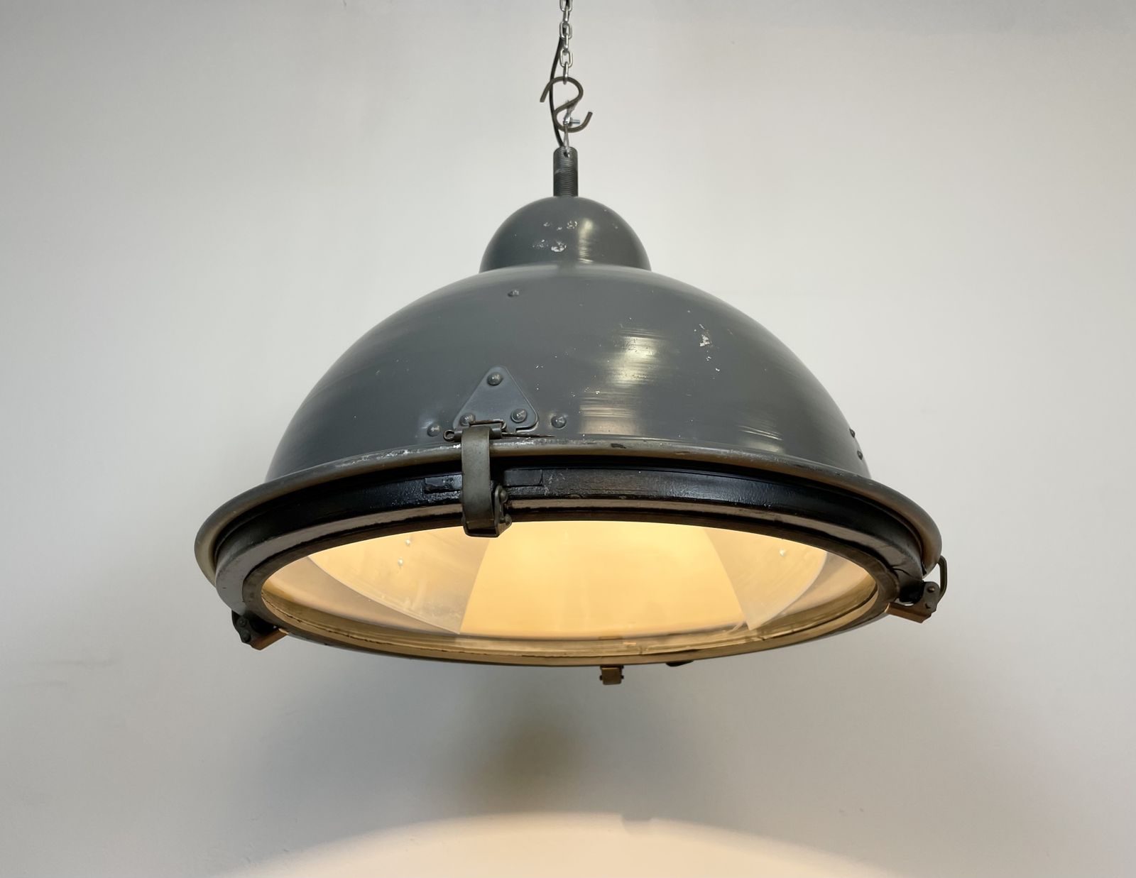 Lighting Grey Industrial Pendant Lamp With Clear Glass Cover, 1970s, 4x photo
