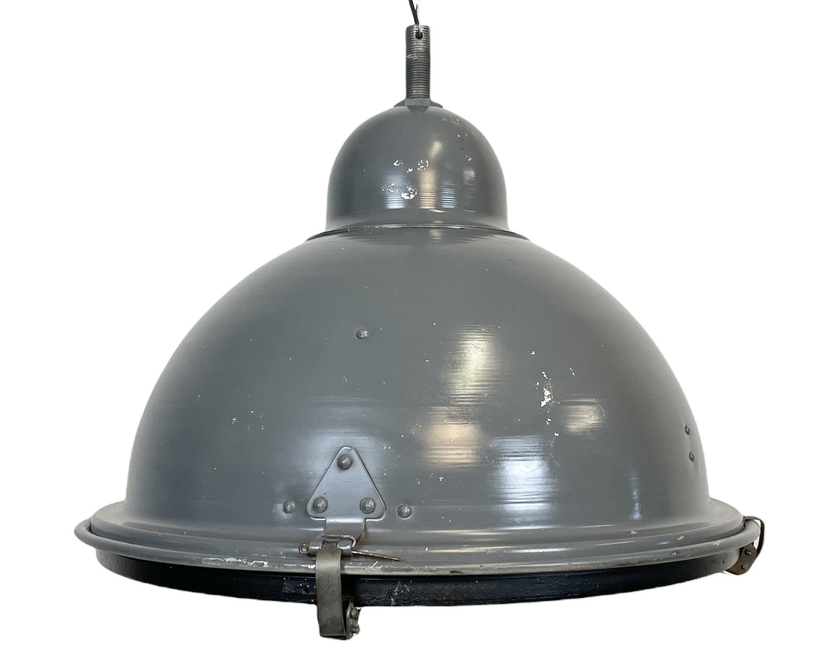 Grey Industrial Pendant Lamp With Clear Glass Cover, 1970s, 4x
