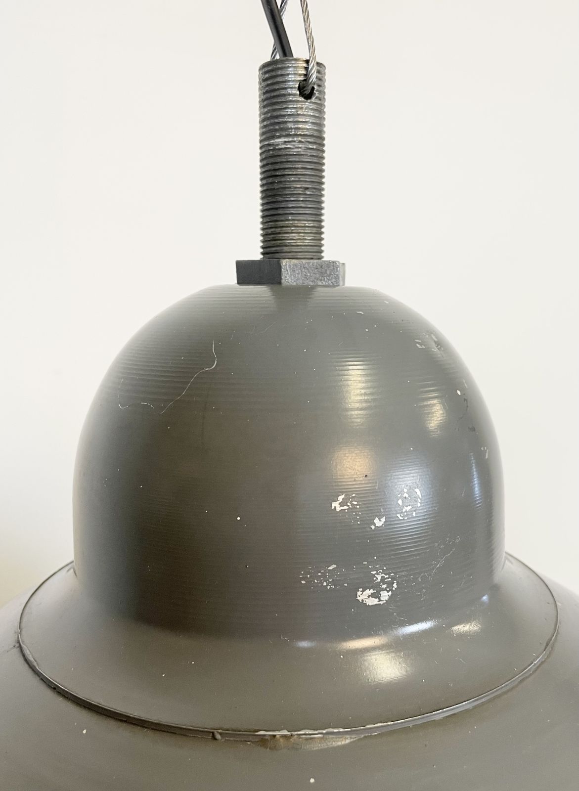 photo vintage Grey Industrial Pendant Lamp With Clear Glass Cover, 1970s, 4x