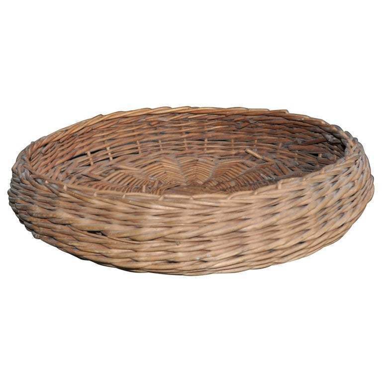 Round European Wicker Basket, 1940s
