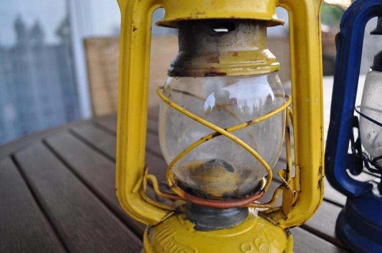 Yellow And Blue Oil Lamp ,Vintage Kerosene Lantern photo for sale