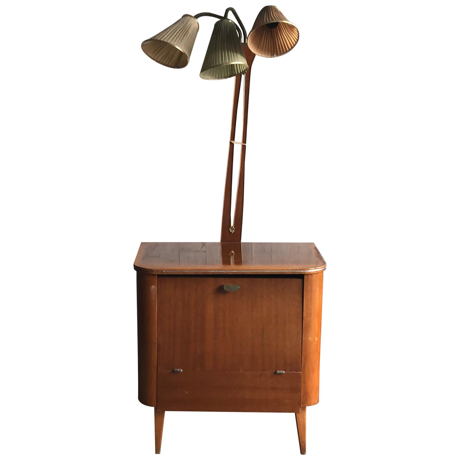 Art Deco 1950s Walnut Drinks Bar Cocktail Liquor Cabinet With Lamp Stand