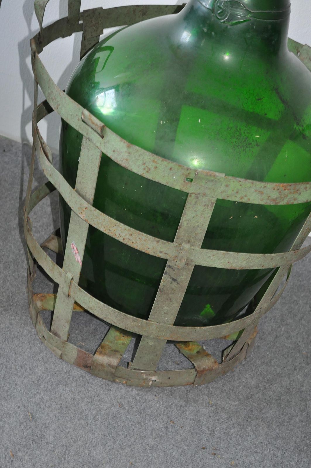 Hand Blown Demijohn In Vintners Metal Basket, 1920 photo for sale