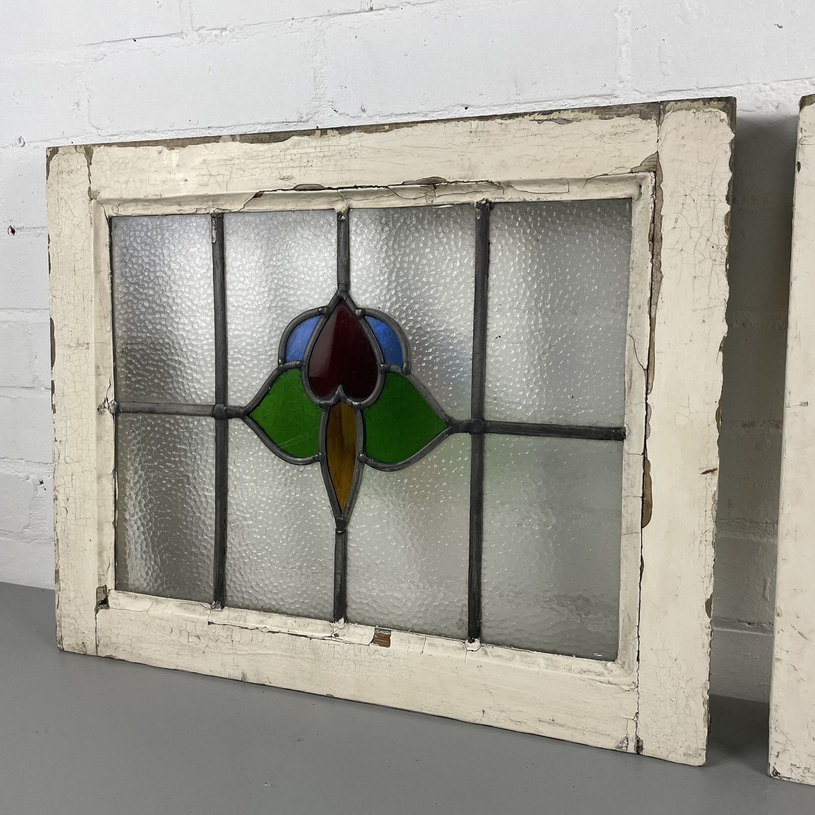 Pair Of Reclaimed Stained Glass Leaded Lights Windows In Frames photo Home Fixtures
