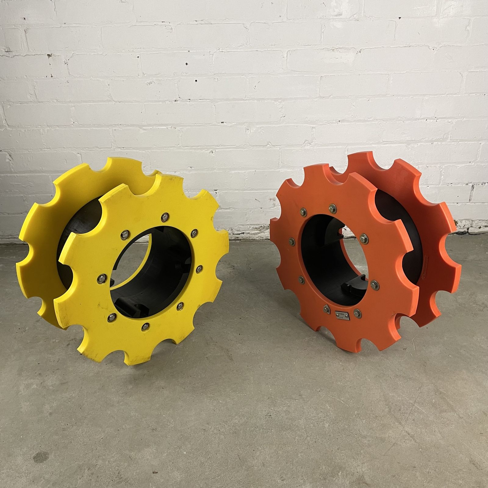 Two Reclaimed Industrial Plastic Machine Cogs photo buy