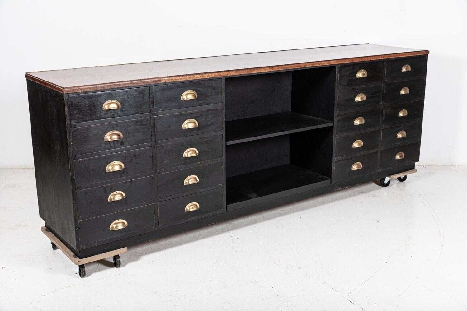 photo buy Monumental 19thc English Ebonised Mahogany Glazed Apothecary Shop Counter