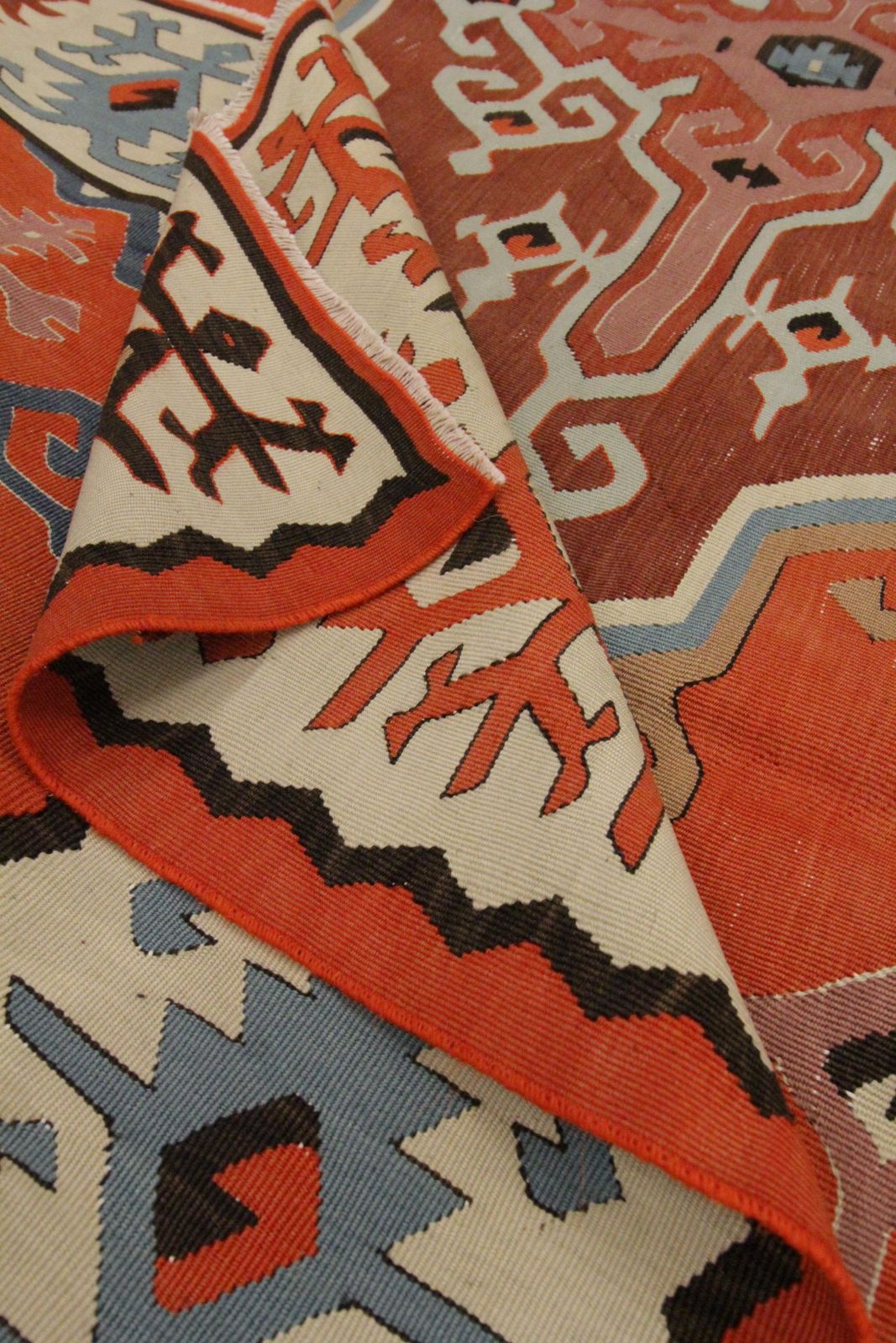 Antique Serbian Kilim Handwoven Geometric Rust Wool Living Room Rug photo buy