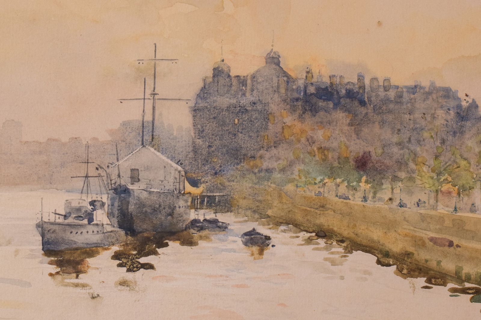 Impressionistisch Aquarel – 'Off Temple Pier', Londen photo for sale