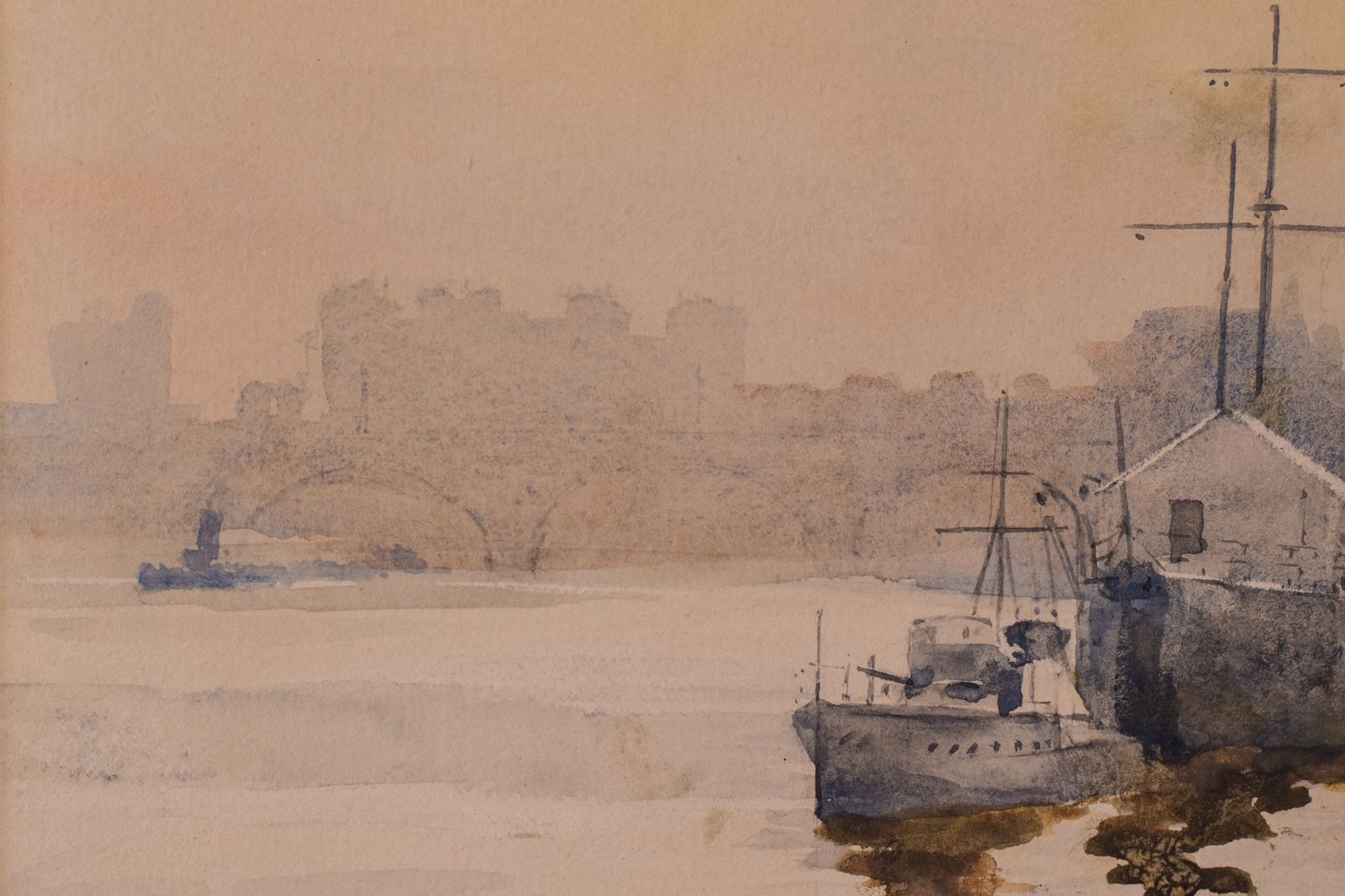 Impressionistisch Aquarel – 'Off Temple Pier', Londen photo vinterior