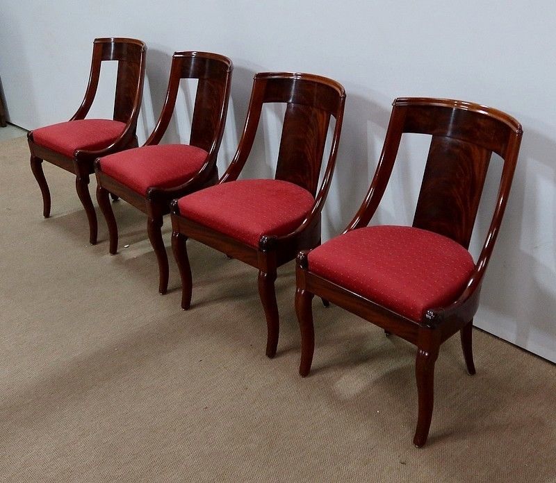 Four Mahogany Chairs, Restoration Period  1st Part Of The 19th Century photo for sale