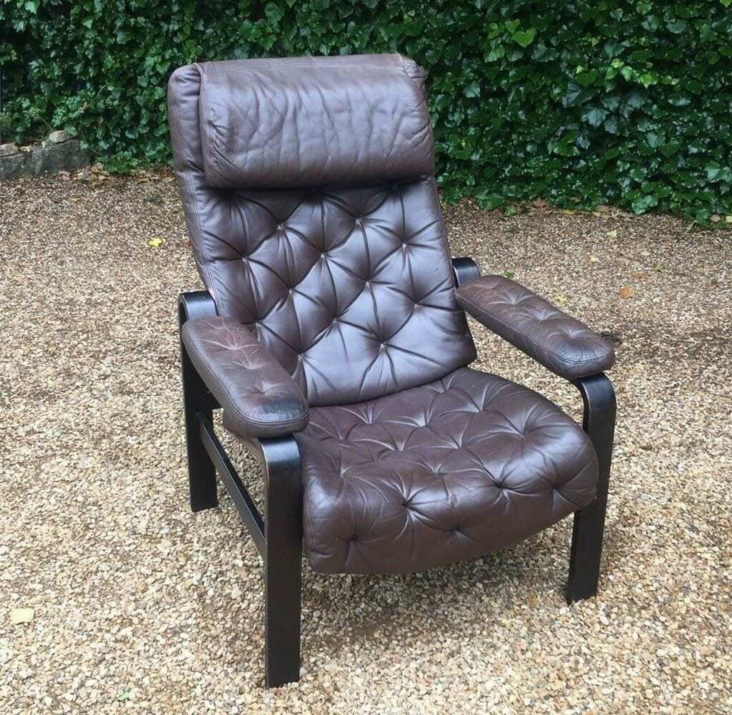 1960's Oy Bj Dahlqvist Dark Brown Leather Armchair photo for sale