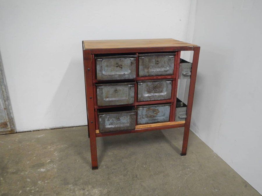 Industrial Cabinet With Iron Drawers And Fir Wood Shelves, 1970s photo Furniture