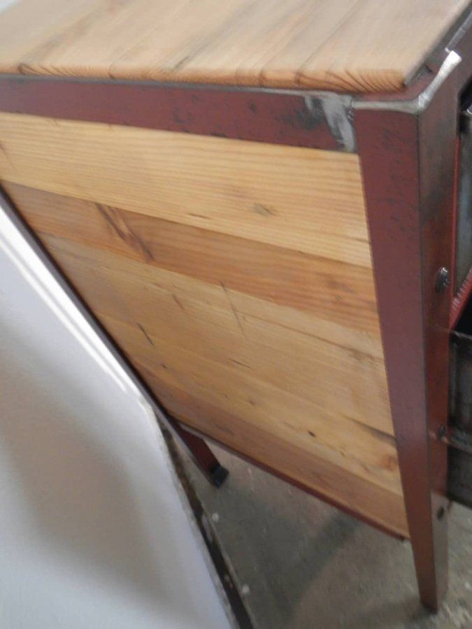photo for sale Industrial Cabinet With Iron Drawers And Fir Wood Shelves, 1970s