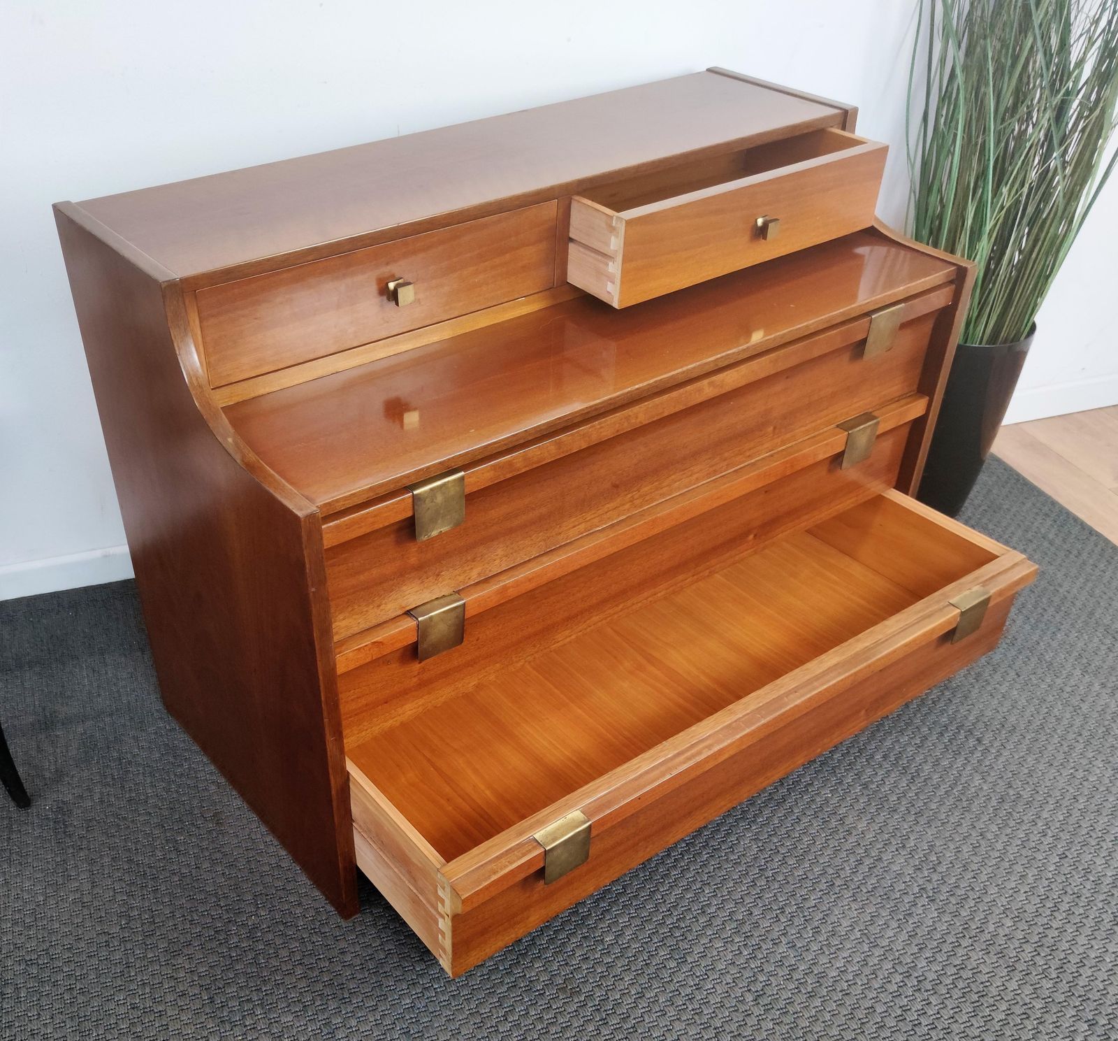 1960s Italian Mid Century Modern Wood And Brass Commode Dresser Chest Of Drawers photo Furniture