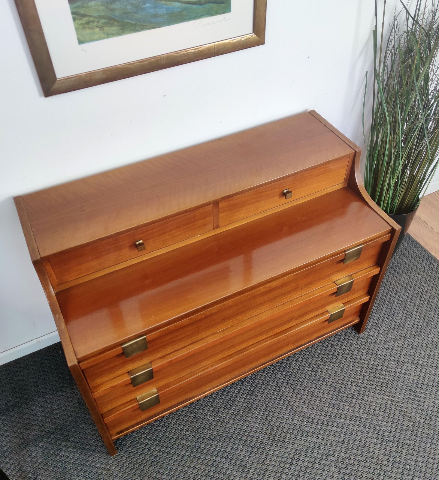 1960s Italian Mid Century Modern Wood And Brass Commode Dresser Chest Of Drawers photo buy