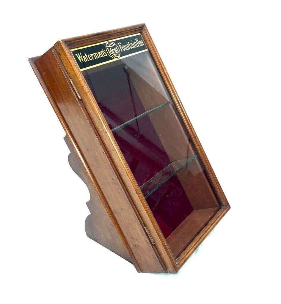 Antique Wooden Glazed Shop Display Counter Cabinet For Waterman's Fountain Pens