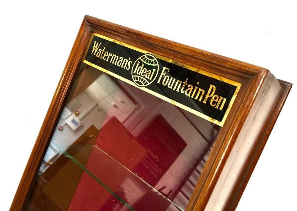 Antique Wooden Glazed Shop Display Counter Cabinet For Waterman's Fountain Pens photo Furniture