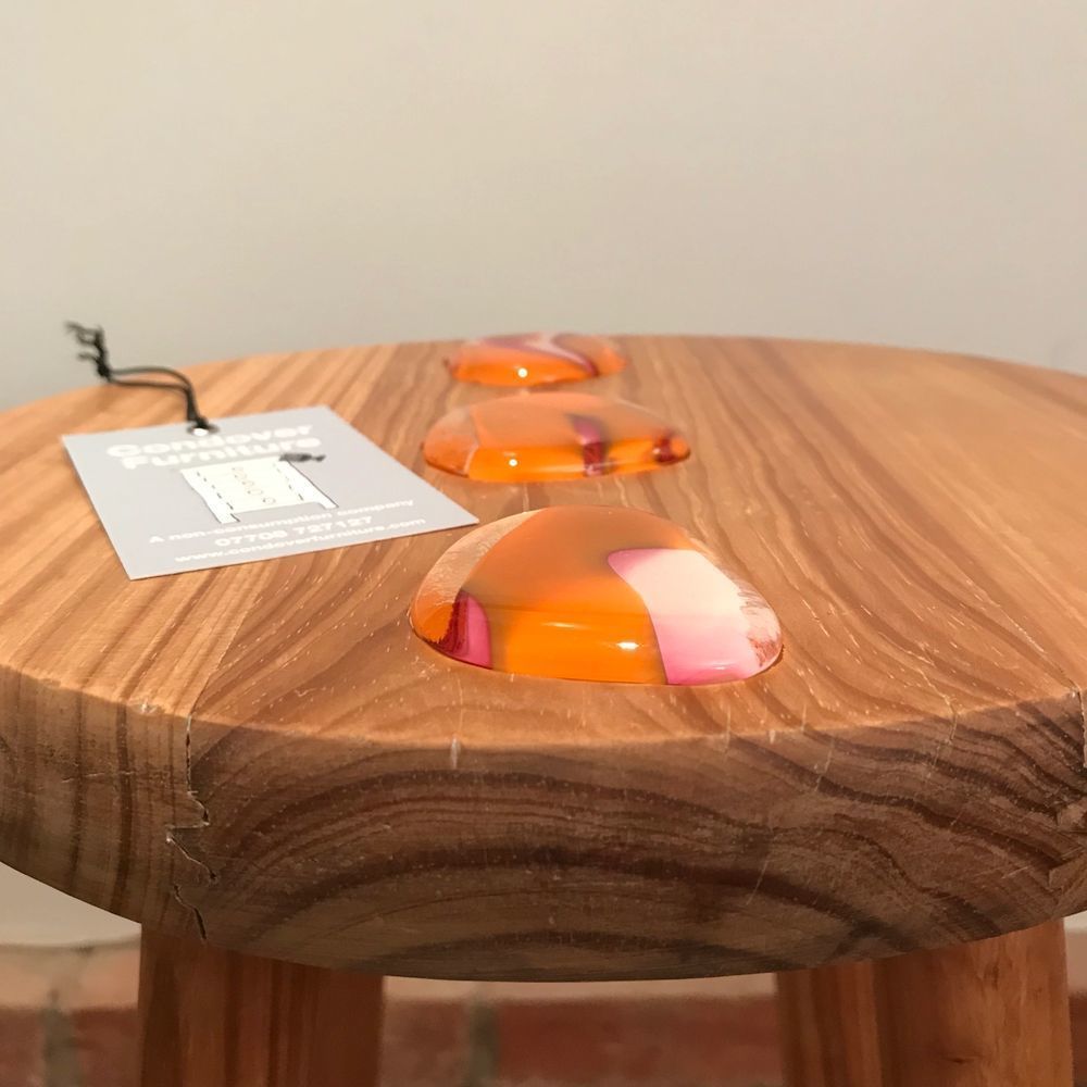 Stool  Accented With 3 Orange Glass 'Pebbles' photo vinterior