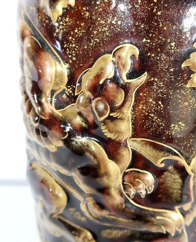 Pair Of Earthenware And Bronze Vases, By E. Gilles   2nd Half Of The 19th Century photo buy