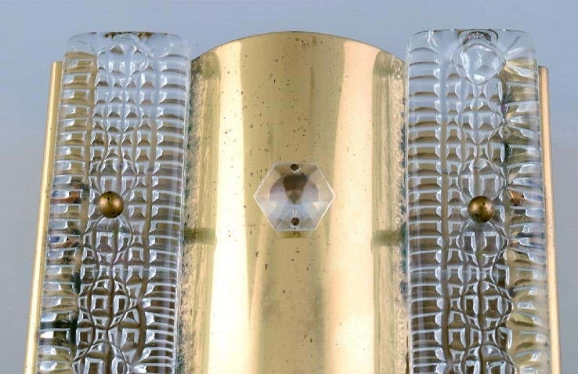 Pair Of Wall Lamps Made Of Brass And Art Glass, Danish Design, 1970s photo for sale