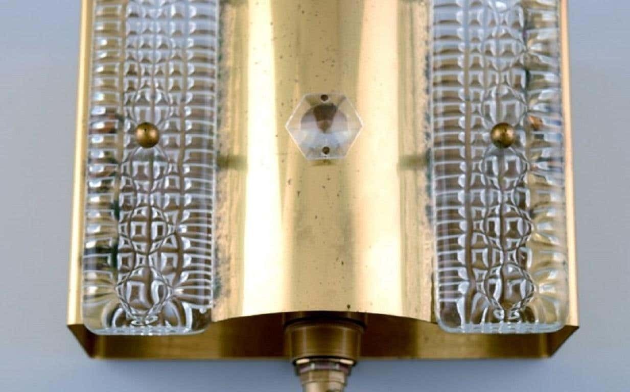Pair Of Wall Lamps Made Of Brass And Art Glass, Danish Design, 1970s photo Lighting