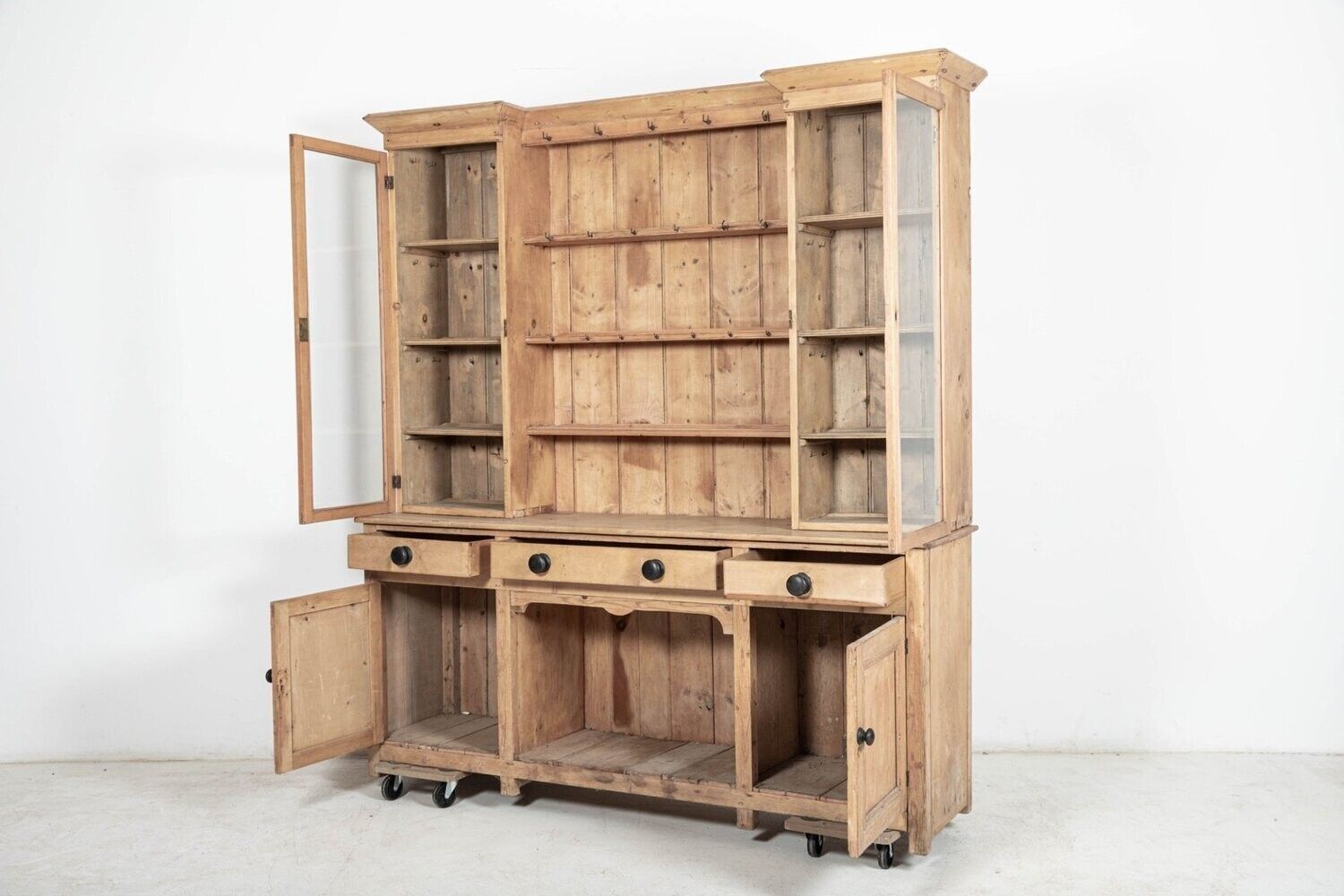 Large 19thc English Glazed Inverted Breakfront Pine Dresser photo vinterior