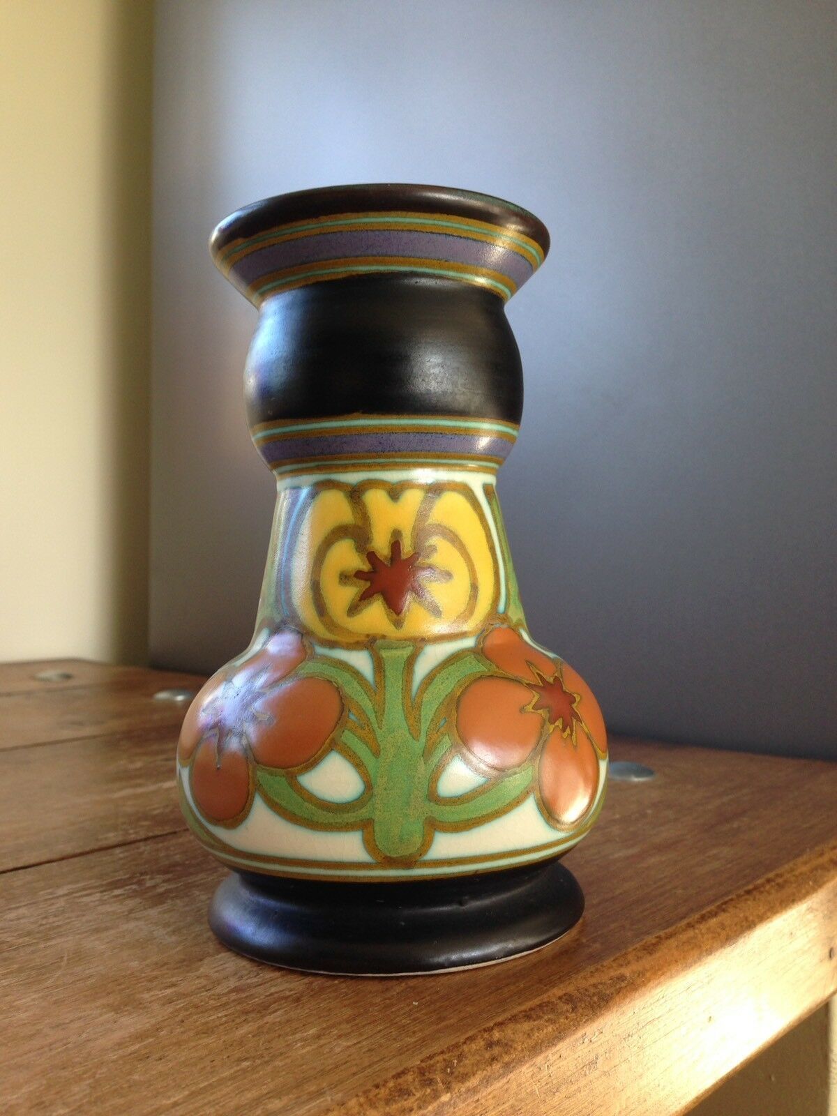 Antique Hand Painted Gouda 127 Acheron Plazuid Vase 501 Floral Dutch Art Pottery