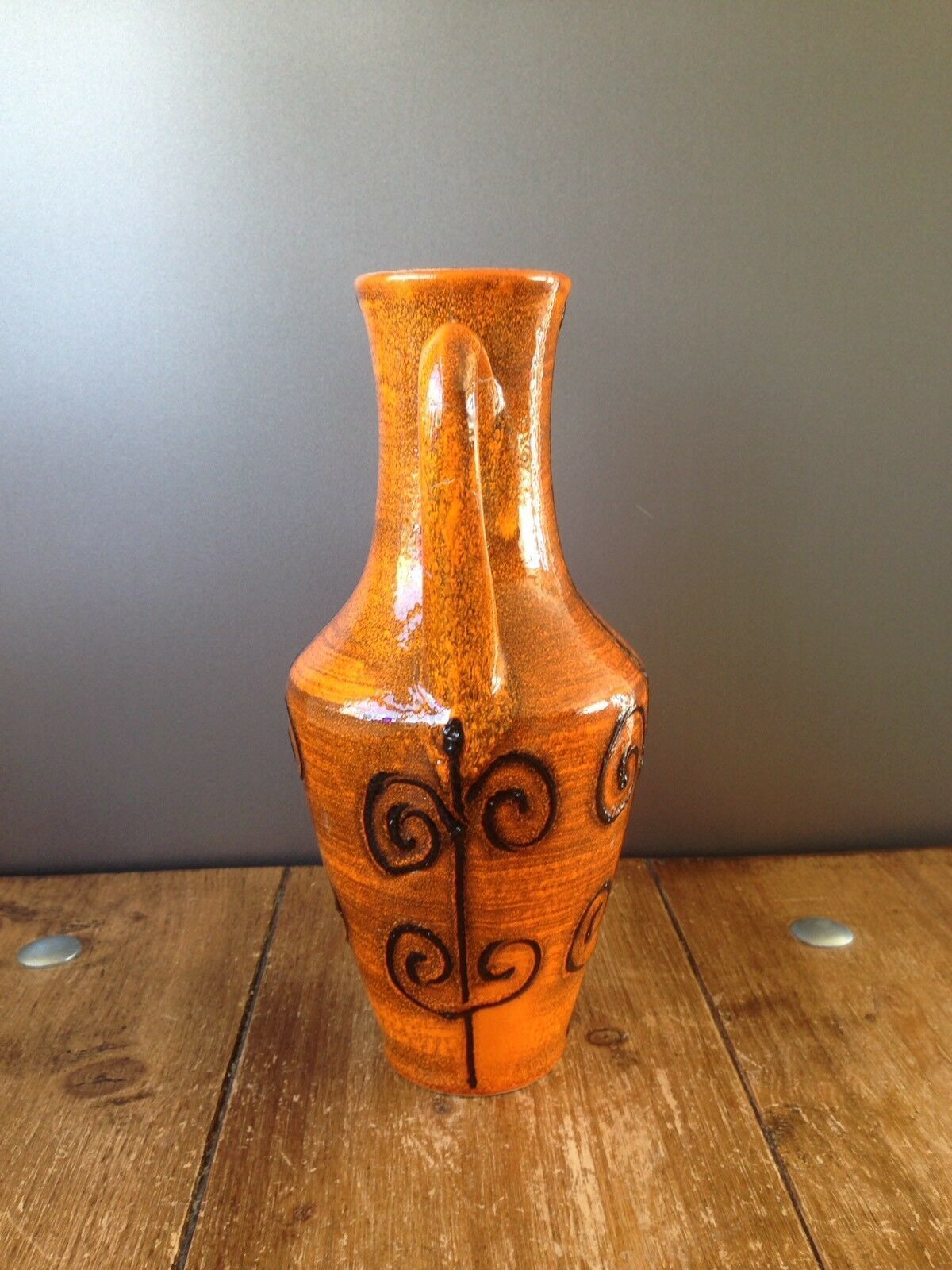 Super Retro Ilkra Jl Knodgen Mcm Jug / Vase West German Pottery 2029/25 Orange photo for sale