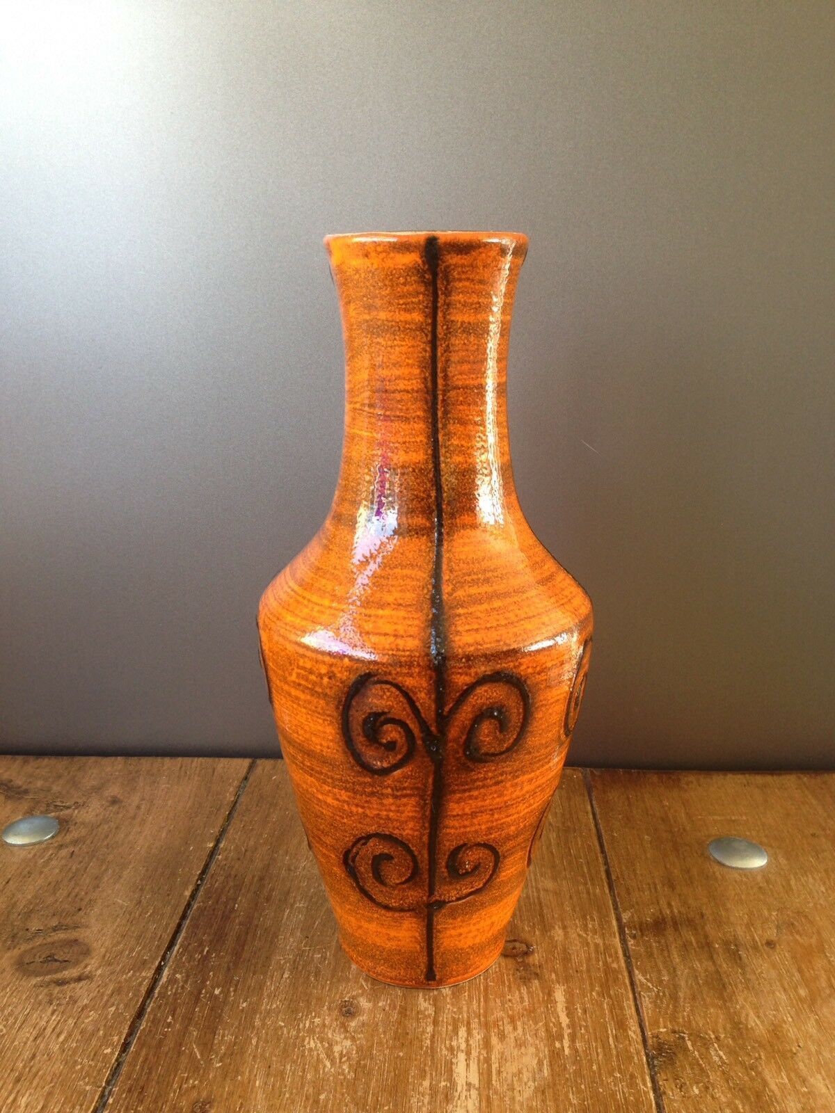 Super Retro Ilkra Jl Knodgen Mcm Jug / Vase West German Pottery 2029/25 Orange photo vinterior