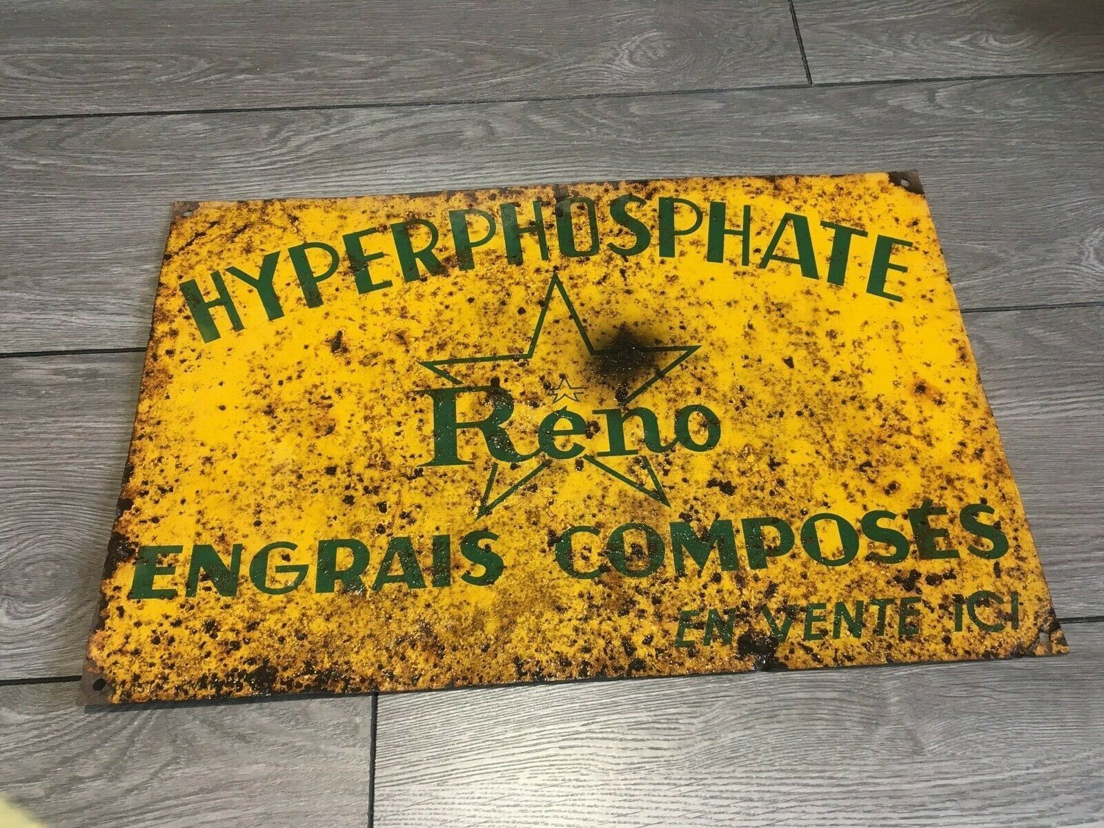 Home Decor V.Rare French Yellow Reno Hyperphosphate Fertilizer Engrais Star Man Cave Sign photo