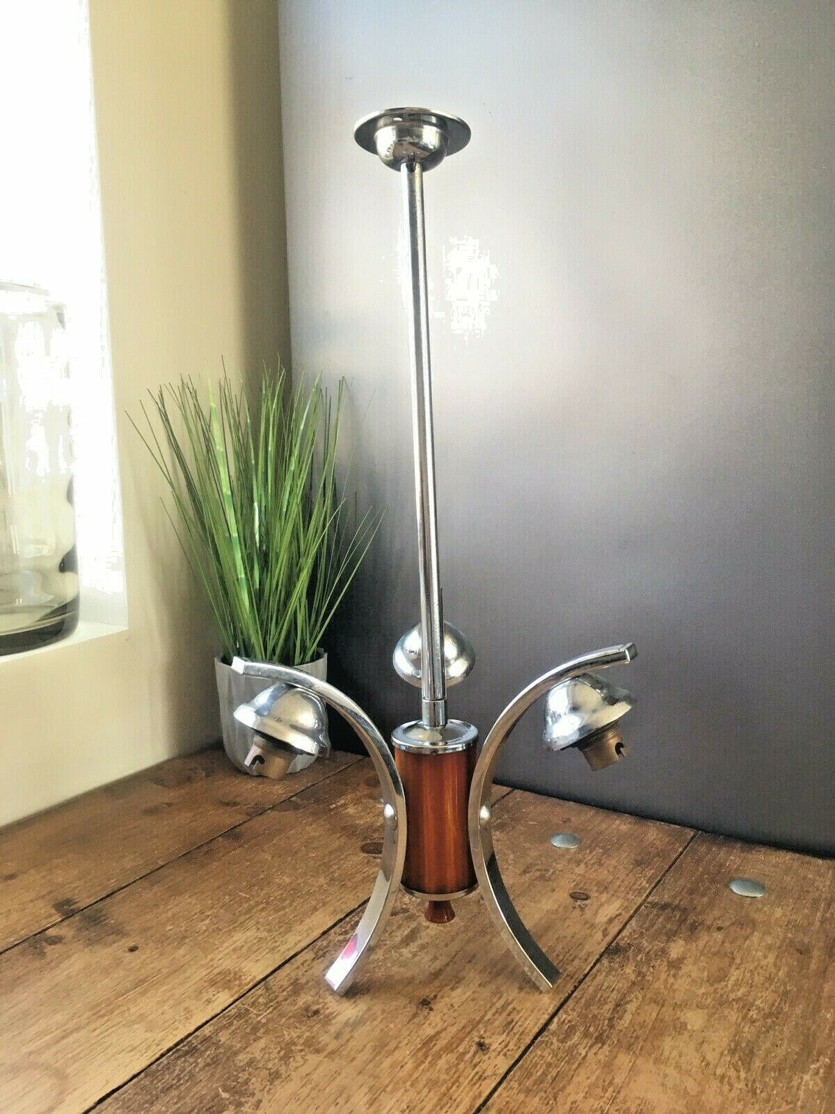 Mid Century Modern 60s Chrome & Lucite 3 Arm Arched Ceiling Light Italian Danish photo furniture