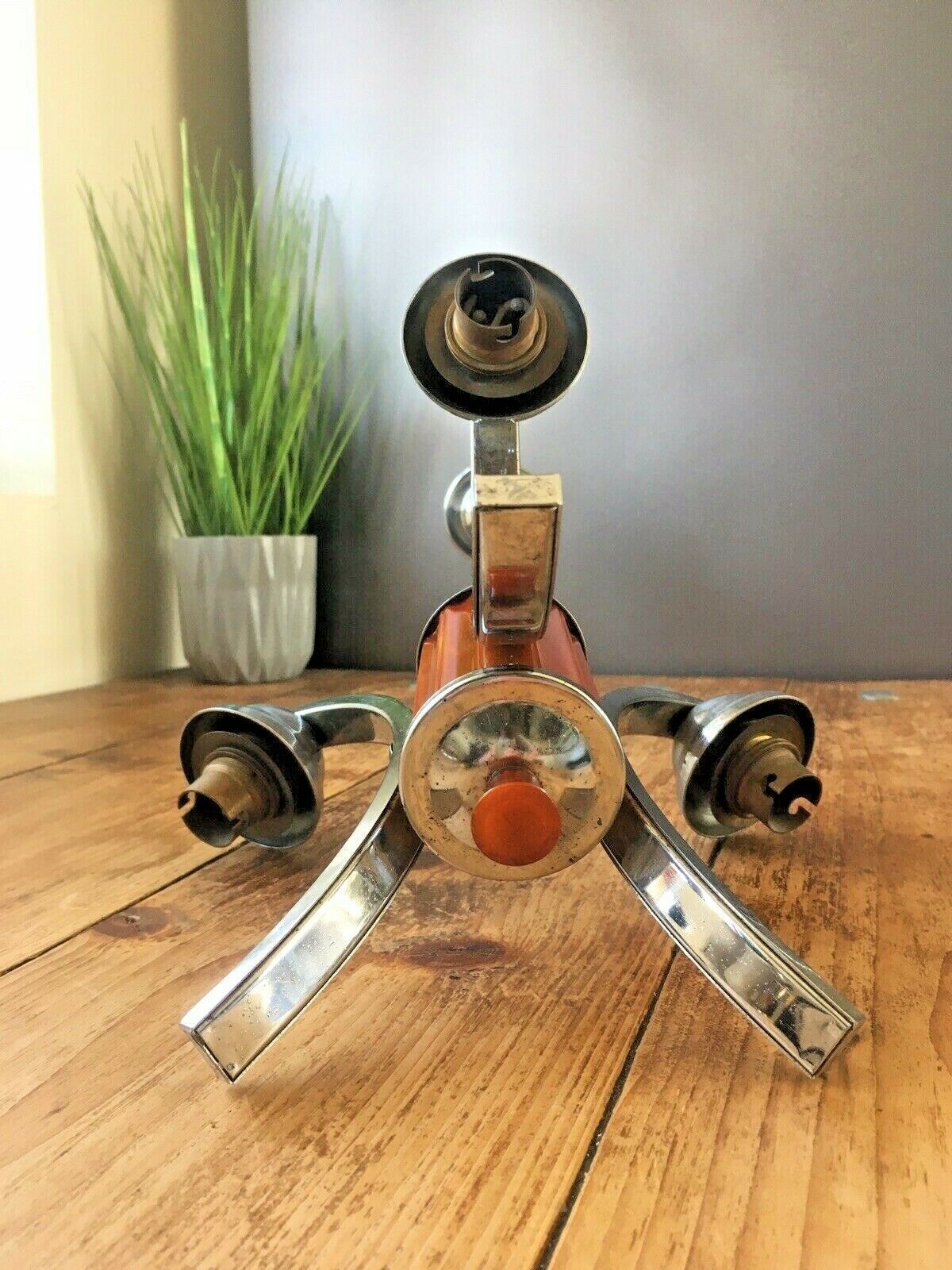 Mid Century Modern 60s Chrome & Lucite 3 Arm Arched Ceiling Light Italian Danish photo vinterior