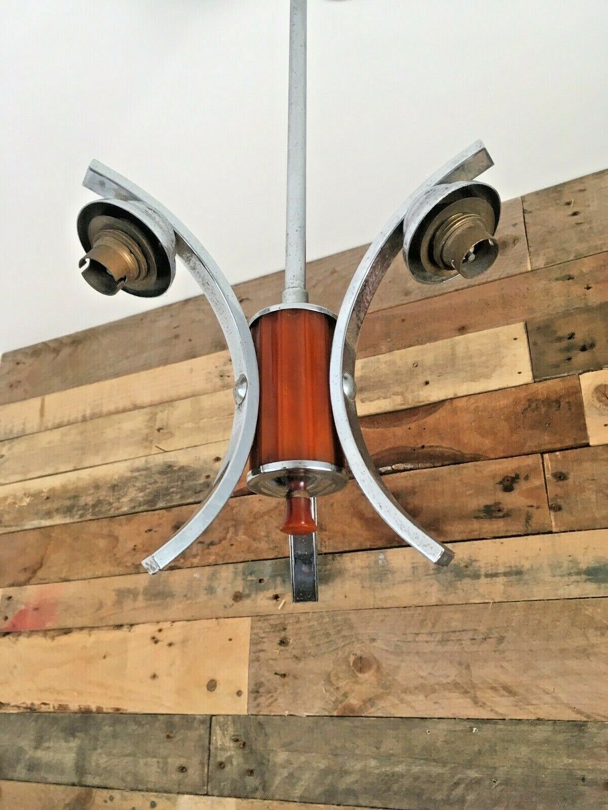 photo for sale Mid Century Modern 60s Chrome & Lucite 3 Arm Arched Ceiling Light Italian Danish